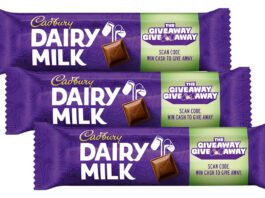 Cadbury offers £25k prize in Giveaway Give Away promo Pack shots of Cadbury Dairy Milk bars with the Giveaway Give Away campaign on packs.