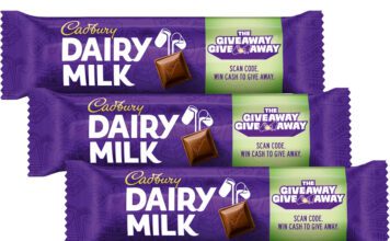 Cadbury offers £25k prize in Giveaway Give Away promo Pack shots of Cadbury Dairy Milk bars with the Giveaway Give Away campaign on packs.