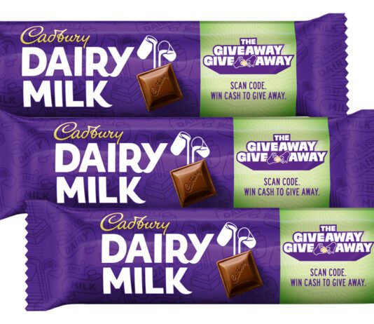 Cadbury offers £25k prize in Giveaway Give Away promo Pack shots of Cadbury Dairy Milk bars with the Giveaway Give Away campaign on packs.