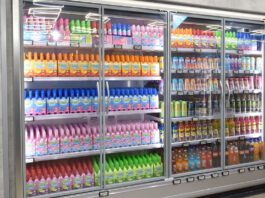 Energy costs push inflation back above 3% An image of a refrigerator unit inside a convenience store with soft drinks inside and doors on the chiller.