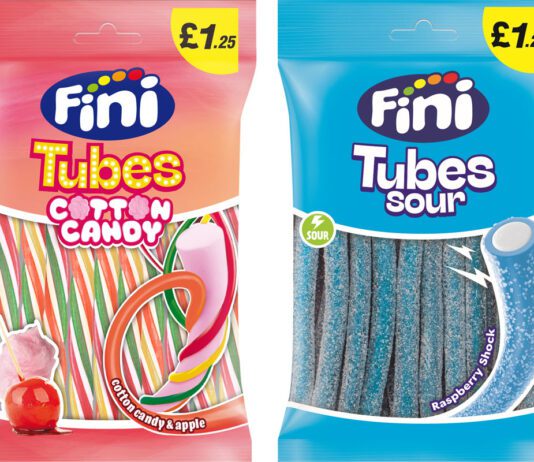 Fini expands Tubes range with new flavours Pack shots of Fini Tubes Cotton Candy and Fini Tubes Sour Blue Raspberry.