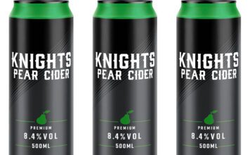 Knights Cider expands with Premium Pear Pack shots of Knights Cider Premium Pear cans.