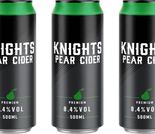 Knights Cider expands with Premium Pear Pack shots of Knights Cider Premium Pear cans.