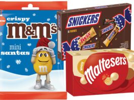 Mars Wrigley unveils new packs for Christmas Pack shots of Crispy M&M's Mini Santas sharing pack, Snickers & Friends selection box and Maltesers White box.