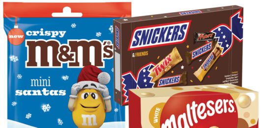 Mars Wrigley unveils new packs for Christmas Pack shots of Crispy M&M's Mini Santas sharing pack, Snickers & Friends selection box and Maltesers White box.