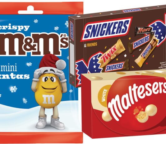 Mars Wrigley unveils new packs for Christmas Pack shots of Crispy M&M's Mini Santas sharing pack, Snickers & Friends selection box and Maltesers White box.