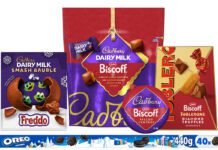 Mondelēz unwraps Cadbury & Biscoff Christmas range Pack shots of Mondelēz International Christmas range for 2026 including Cadbury Dairy Milk Smash Bauble Freddo, Cadbury Dairy Milk Biscoff Pouch, Cadbury Dairy Milk Biscoff Filled Centres, Toblerone Biscoff Diamond Truffles and Oreo Yard.