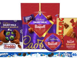 Mondelēz unwraps Cadbury & Biscoff Christmas range Pack shots of Mondelēz International Christmas range for 2026 including Cadbury Dairy Milk Smash Bauble Freddo, Cadbury Dairy Milk Biscoff Pouch, Cadbury Dairy Milk Biscoff Filled Centres, Toblerone Biscoff Diamond Truffles and Oreo Yard.