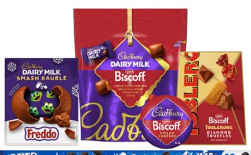 Mondelēz unwraps Cadbury & Biscoff Christmas range Pack shots of Mondelēz International Christmas range for 2026 including Cadbury Dairy Milk Smash Bauble Freddo, Cadbury Dairy Milk Biscoff Pouch, Cadbury Dairy Milk Biscoff Filled Centres, Toblerone Biscoff Diamond Truffles and Oreo Yard.
