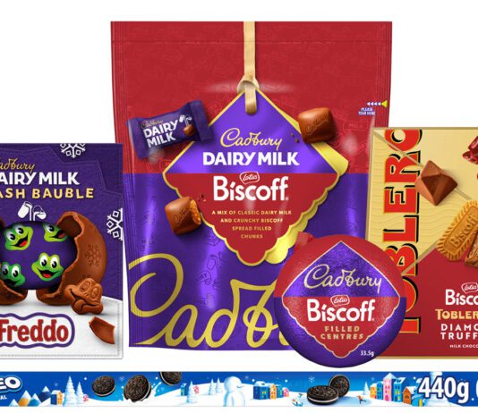 Mondelēz unwraps Cadbury & Biscoff Christmas range Pack shots of Mondelēz International Christmas range for 2026 including Cadbury Dairy Milk Smash Bauble Freddo, Cadbury Dairy Milk Biscoff Pouch, Cadbury Dairy Milk Biscoff Filled Centres, Toblerone Biscoff Diamond Truffles and Oreo Yard.