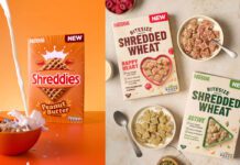 Nestlé unveils Shreddies Peanut Butter & Bitesize Shredded Wheat Promotional images of Shreddies Peanut Butter and Bitesize Shredded Wheat including Happy Heart and Active variants.