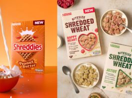 Nestlé unveils Shreddies Peanut Butter & Bitesize Shredded Wheat Promotional images of Shreddies Peanut Butter and Bitesize Shredded Wheat including Happy Heart and Active variants.