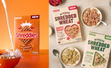 Nestlé unveils Shreddies Peanut Butter & Bitesize Shredded Wheat Promotional images of Shreddies Peanut Butter and Bitesize Shredded Wheat including Happy Heart and Active variants.