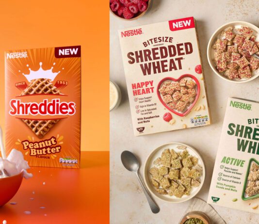 Nestlé unveils Shreddies Peanut Butter & Bitesize Shredded Wheat Promotional images of Shreddies Peanut Butter and Bitesize Shredded Wheat including Happy Heart and Active variants.