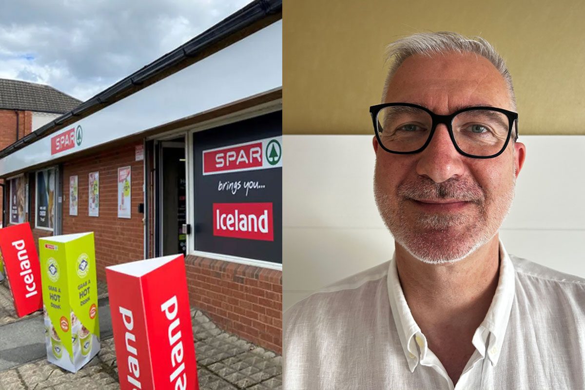 Exterior image of a Spar store in the UK with Iceland branding and a head shot of Jerome Saint-Marc, incoming managing director for Spar UK.