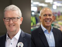 Leadership changes at Tesco and Booker (L to R) head shot of Geoff Byrne, chief executive at Booker and Andrew Yaxley, chief executive at Tesco Ireland & Northern Ireland.