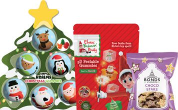 World of Sweets sets out festive range for 2026 Pack shots of Candy Realms Christmas Gummies tree, Elves' Behavin' Badly 5D Peelable Gummies and Bonds of London Choco Stars.