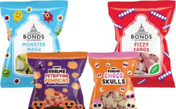 World of Sweets unveils Halloween sweets range Pack shots of Bonds of London Monster Mash, Bonds of London Fizzy Fangs, Candy Realms Petrifying Pumpkins and Candy Realms Choco Skulls.
