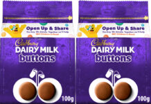 Cadbury reunites with Children in Need Pack shots of Cadbury Dairy Milk Buttons with the Children in Need 2026 promotion on packs.