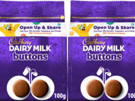 Cadbury reunites with Children in Need Pack shots of Cadbury Dairy Milk Buttons with the Children in Need 2026 promotion on packs.