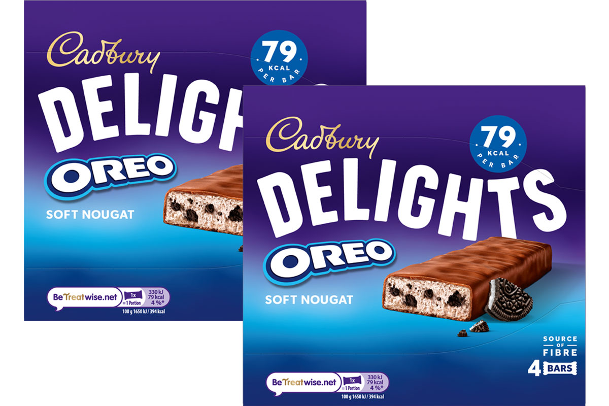 Pack shots of Cadbury Delights Oreo.