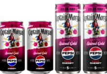 Captain Morgan shakes up with Pepsi Max Cherry Pack shots of Captain Morgan Pepsi Max Cherry cans in 330ml and 250ml formats.