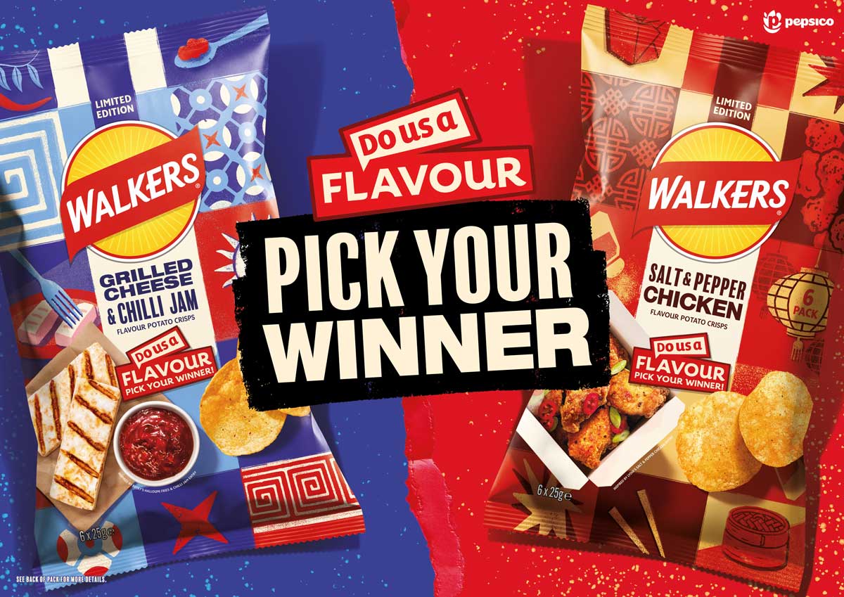 The two Do Us A Flavour finalists battling it out to become a permanent part of the Walkers range are Grilled Cheese & Chilli Jam and Salt & Pepper Chicken.