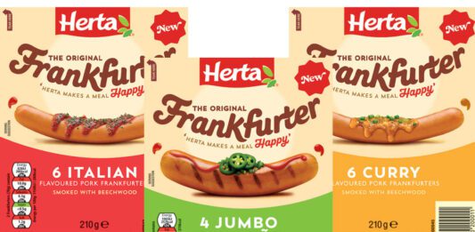 Herta unveils new flavour-led Frankfurters Pack shots of Herta Frankfurter Italian Sausages, Curry Sausages and Jumbo Jalapeño Sausages.