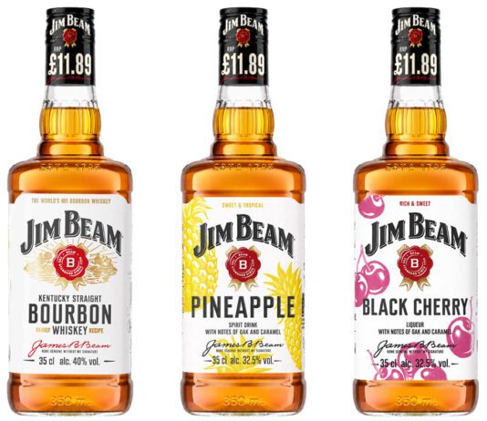 Jim Beam unveils 350ml bottle range Pack shots of Jim Beam Kentucky Straight Bourbon Whiskey, Jim Beam Pineapple and Jim Beam Black Cherry in 350ml £11.89 PMP bottles.