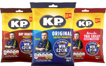 KP Nuts launches new Luke Littler promotion Pack shots of KP Nuts variants with the 'Hit the Bullseye' promotion featuring Luke 'The Nuke' Littler.