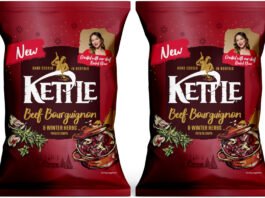 Kettle Chips elevates the festivities with Christmas flavour Pack shots of Kettle Chips Beef Bourguignon & Winter Herbs crisps.