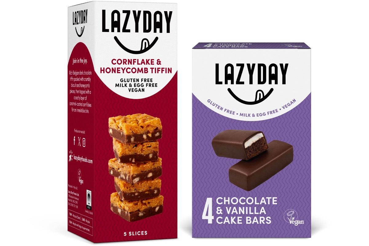 Pack shots of Lazy Day Cornflake & Honey Tiffin and Chocolate & Vanilla Cake Bars.