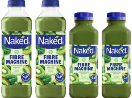 Naked shakes up smoothies with Fibre Machine Pack shots of Naked Fibre Machine 750ml and 300ml bottle formats.