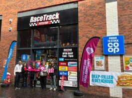 RaceTrack Strathclyde relaunches with charity donation The RaceTrack Pitstop Strathclyde store celebrated its relaunch with Co-op Wholesale by making a £500 donation to the nearby Townhead Village Hall.