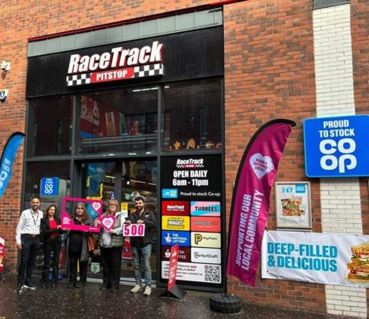 RaceTrack Strathclyde relaunches with charity donation The RaceTrack Pitstop Strathclyde store celebrated its relaunch with Co-op Wholesale by making a £500 donation to the nearby Townhead Village Hall.
