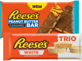 Reese’s expands with Caramel Block and White Cups Pack shots of Reese's Peanut Butter Caramel Bar and Reese's White Cup Trio.