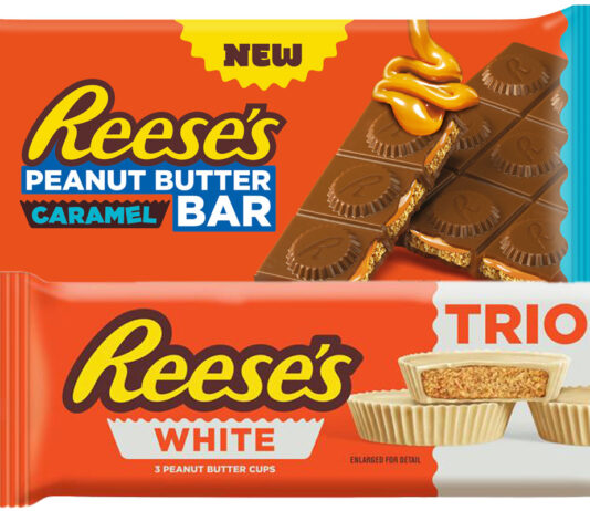 Reese’s expands with Caramel Block and White Cups Pack shots of Reese's Peanut Butter Caramel Bar and Reese's White Cup Trio.