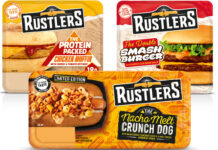 Rustlers rolls out trio of NPD Pack shots of Rustlers The Protein Packs Chicken Muffin, The Double Smash Burger and Nacho Melt Crunch Dog.
