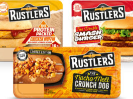 Rustlers rolls out trio of NPD Pack shots of Rustlers The Protein Packs Chicken Muffin, The Double Smash Burger and Nacho Melt Crunch Dog.