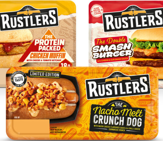 Rustlers rolls out trio of NPD Pack shots of Rustlers The Protein Packs Chicken Muffin, The Double Smash Burger and Nacho Melt Crunch Dog.