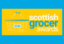 Scottish Grocer Awards shortlist revealed The Scottish Grocer Awards 2026 logo is set against a yellow box which is against a blue patterned background.