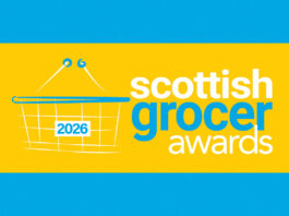 Scottish Grocer Awards shortlist revealed The Scottish Grocer Awards 2026 logo is set against a yellow box which is against a blue patterned background.