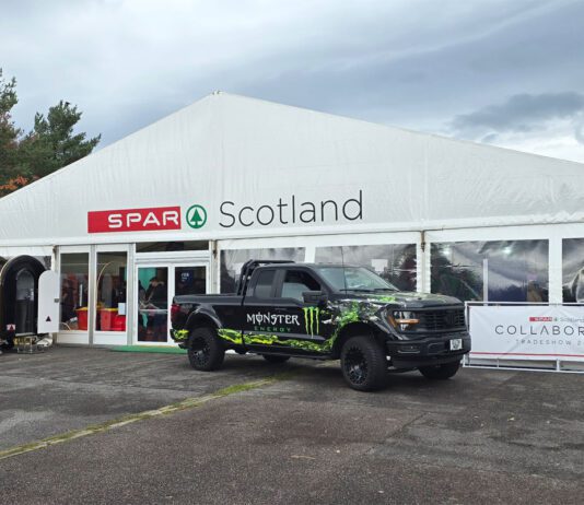 Spar Scotland celebrates Collaboration at Tradeshow Exterior image of the Spar Scotland Tradeshow tent at the 2026 event.