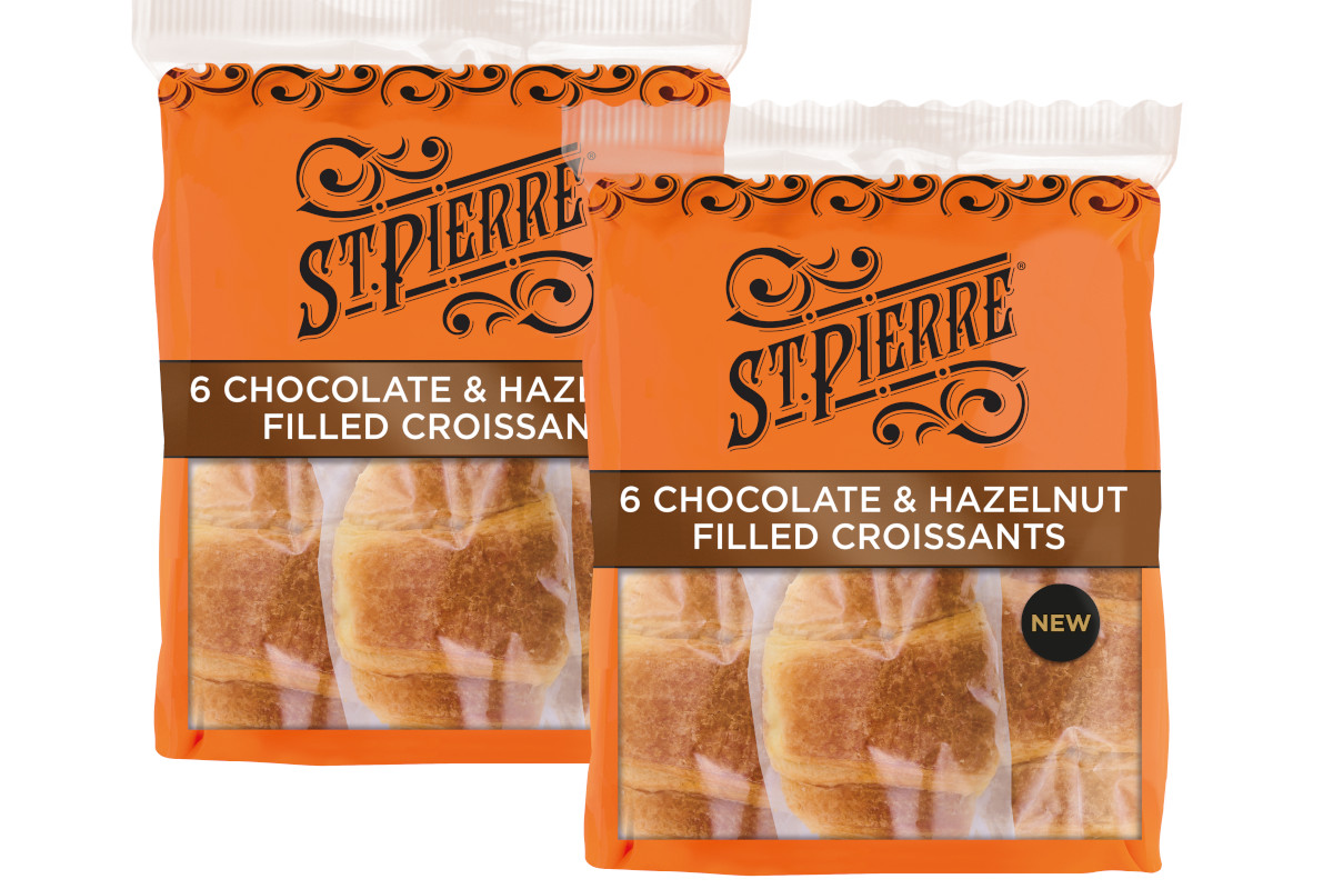 Pack shots of St Pierre 6 Chocolate & Hazelnut Filled Croissaints.