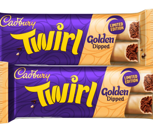 Twirl unveils limited edition Golden Dipped Pack shots of Twirl Golden Dipped bars.