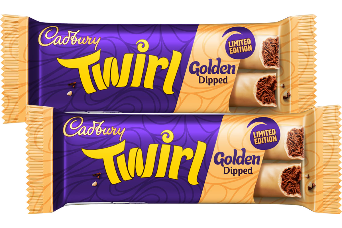 Pack shots of Twirl Golden Dipped bars.