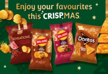 PepsiCo unwraps seasonal Walkers & Doritos variants Promotional image for the PepsiCo snacks range for Christmas 2026 with text that reads 'Enjoy your favourites this CRISPmas'. Pack shots include Walkers Sensations Honey Glazed Roasted Ham, Walkers Crispy Roast Potatoes, Walkers Pigs in Blankets and Doritos Gingerbread.