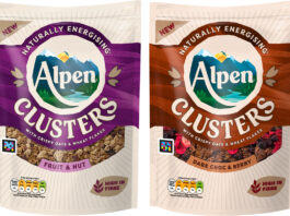 Alpen expands with new non-HFSS Clusters Pack shots of Alpen Clusters Fruit & Nut and Dark Choc & Berry variants.
