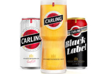 Carling reveals first major brand refresh in over 30 years A pint of Carling stands between two pack shots of Carling and Carling Black Label cans.