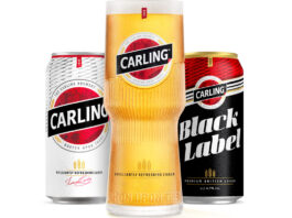 Carling reveals first major brand refresh in over 30 years A pint of Carling stands between two pack shots of Carling and Carling Black Label cans.
